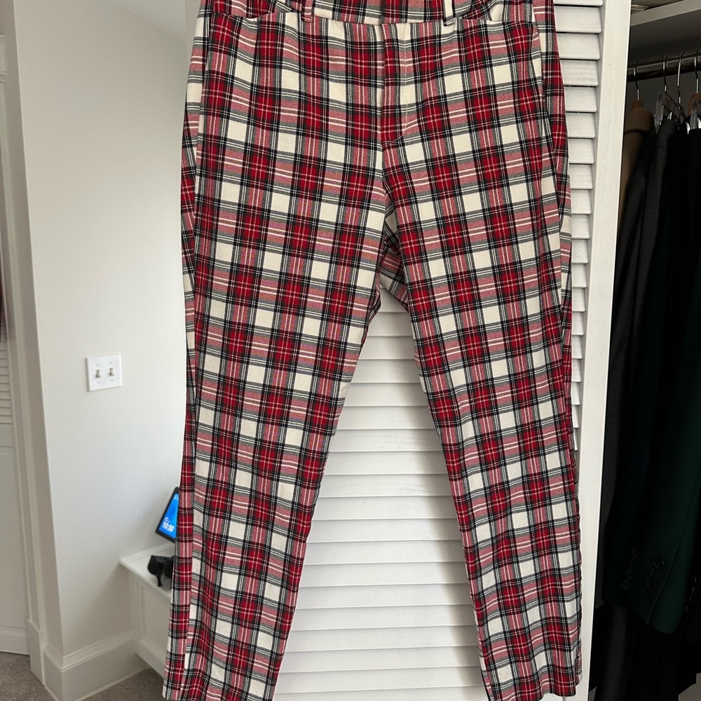 Old Navy Women's Red and White Pixie Plaid Skinny Pants